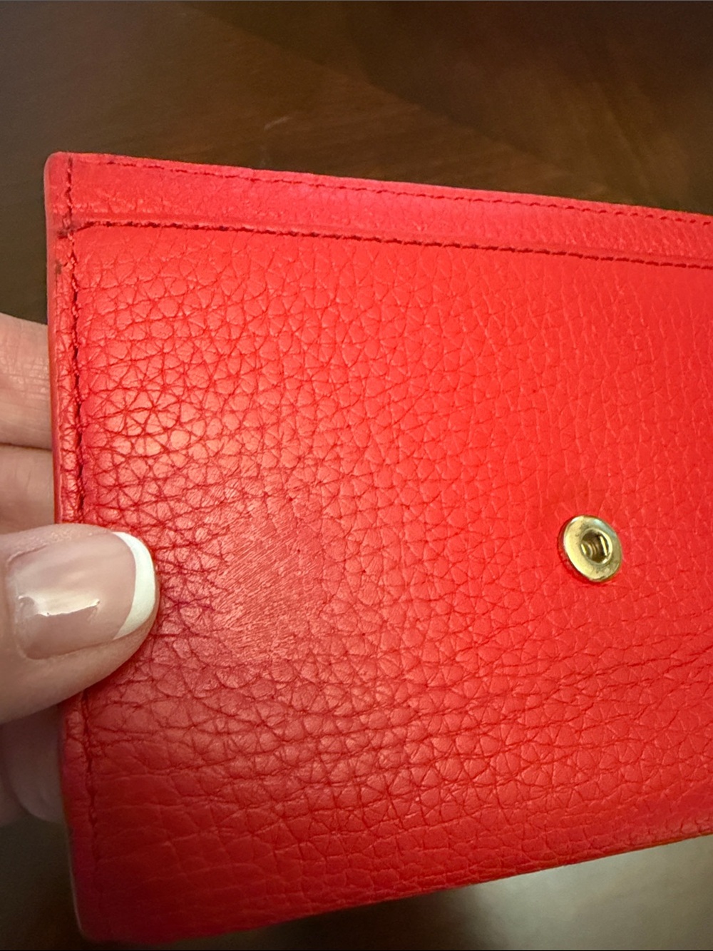Tory Burch Red Pebbled Leather Flap Wallet with Embossed Logo - Picture 12 of 12